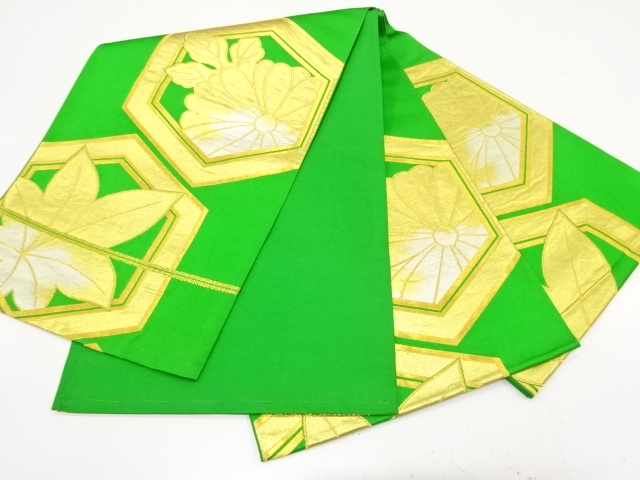  アンティーク　亀甲に楓・菊模様織り出し袋帯（着用可）